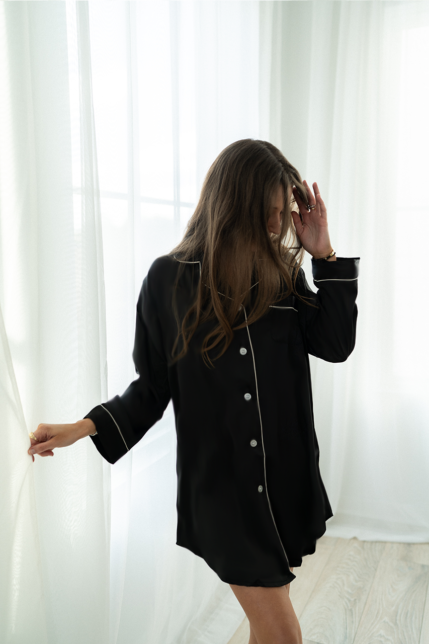 Black Satin Sleep Shirt - Tigbul's Variety Fashion Shop
