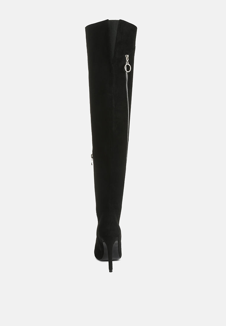 Tsarina zip-around long boot, black suede, back view with zipper pull detail