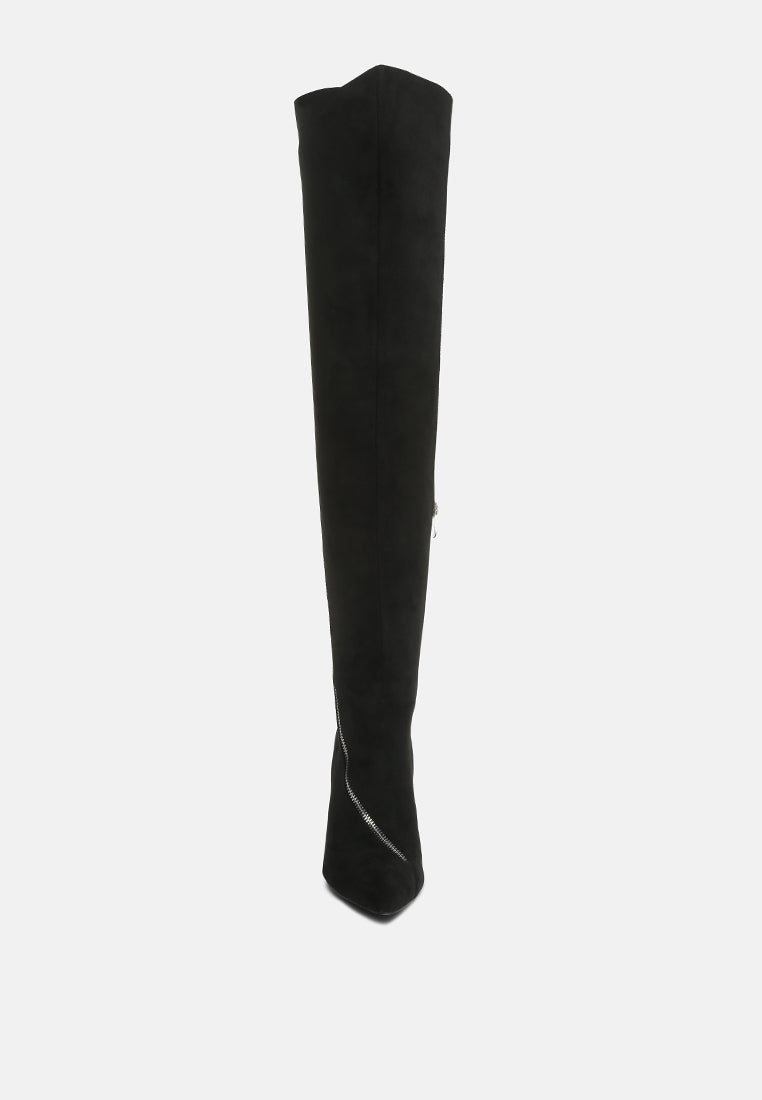 Tsarina zip-around long boot, black suede with side zipper and pointed toe