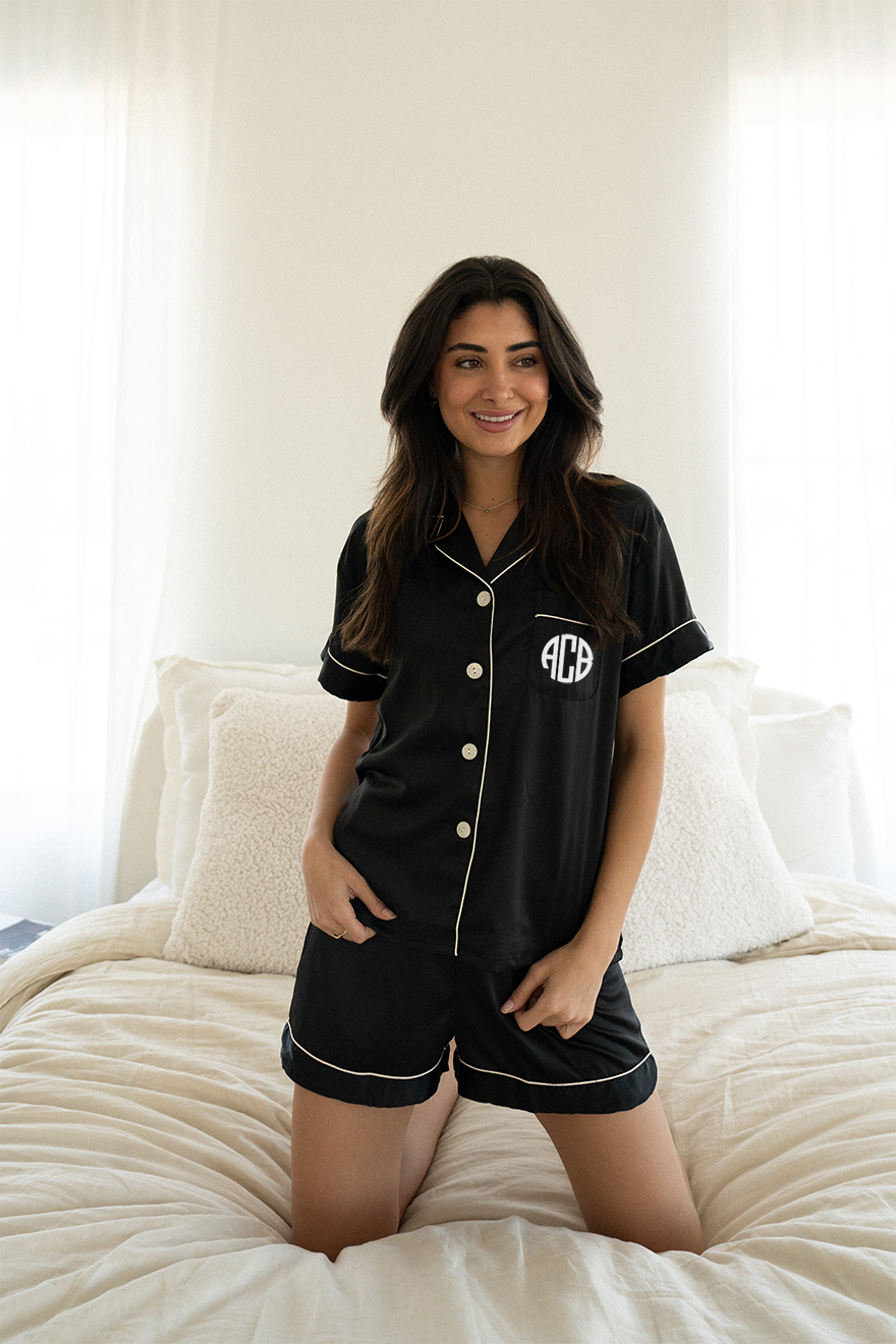 Black Satin Pajamas Shorts Set - Tigbul's Variety Fashion Shop