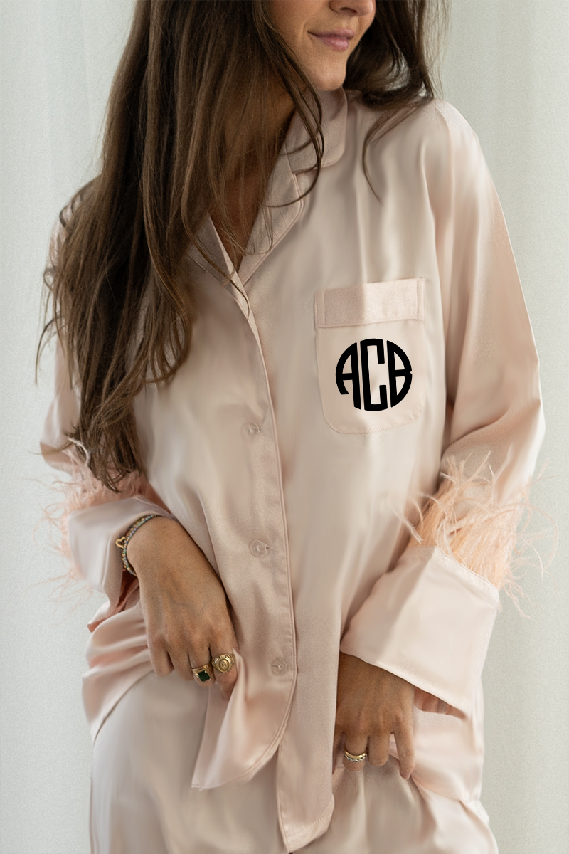 Blush Feather Satin Pants Set - Tigbul's Variety Fashion Shop