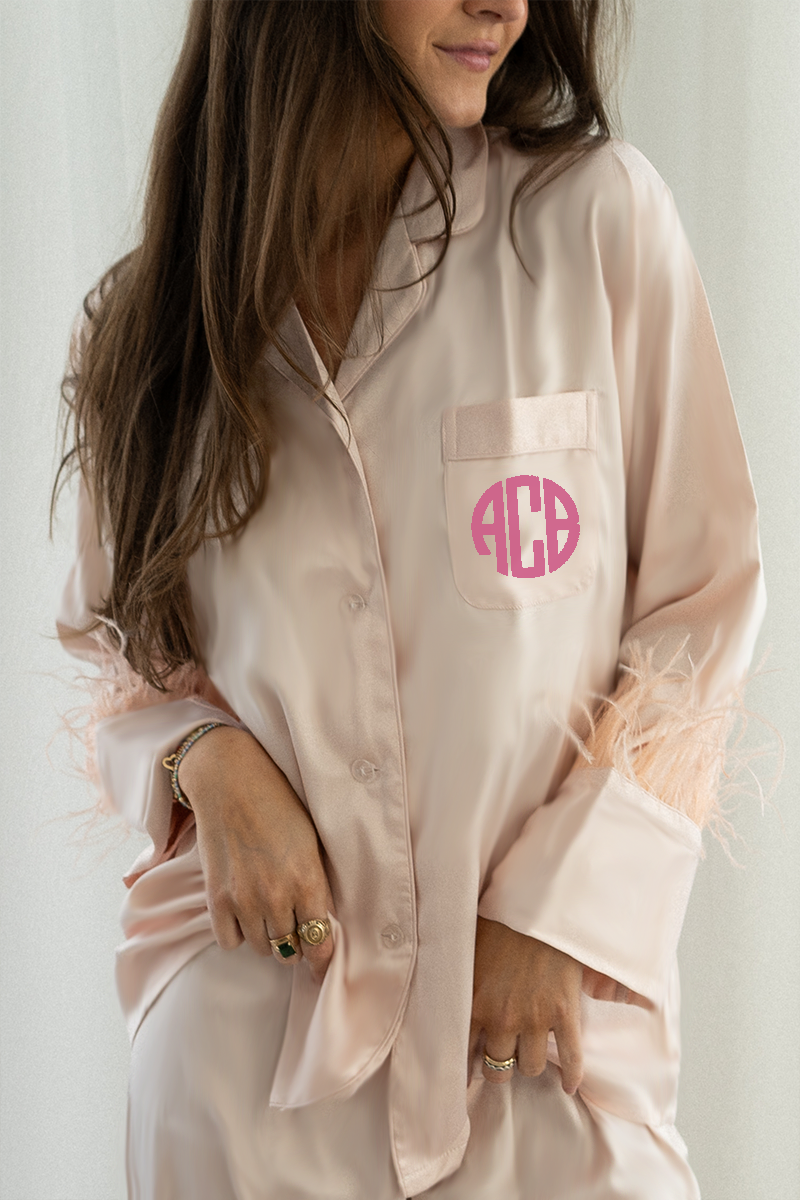 Blush Feather Satin Pants Set - Tigbul's Variety Fashion Shop