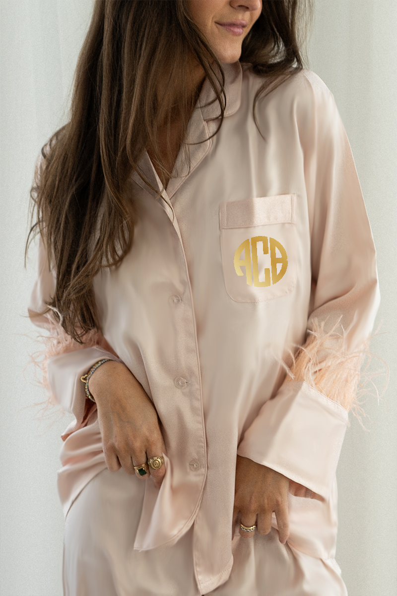 Blush Feather Satin Pants Set - Tigbul's Variety Fashion Shop