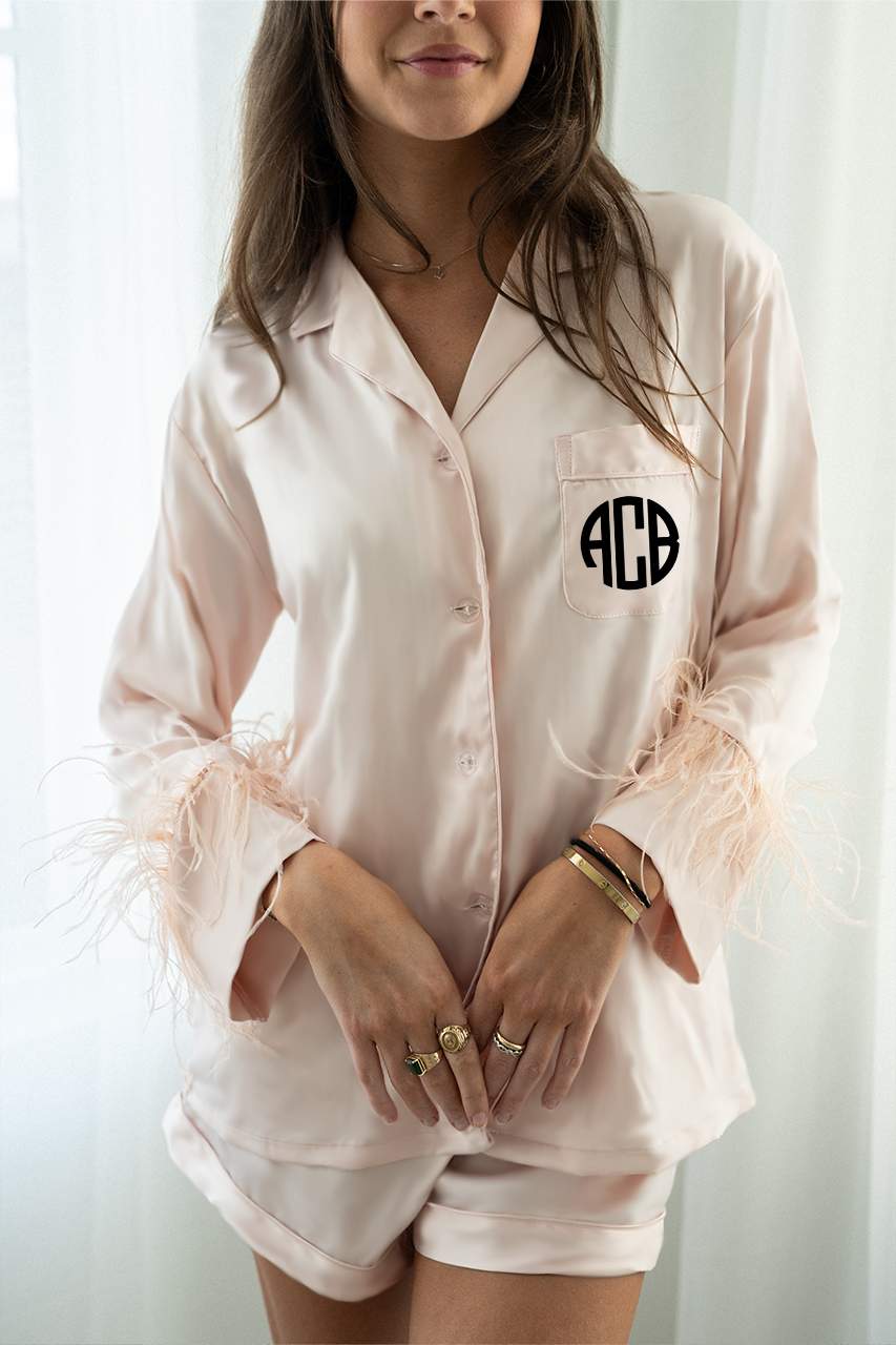 Blush Feathers Satin Shorts Set - Tigbul's Variety Fashion Shop