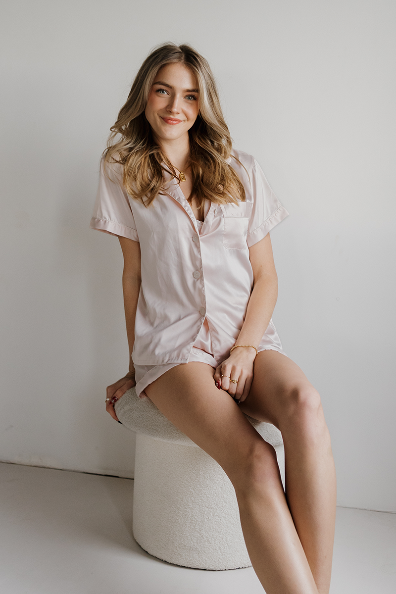 Blush Satin Pajamas Shorts Set - Tigbul's Variety Fashion Shop