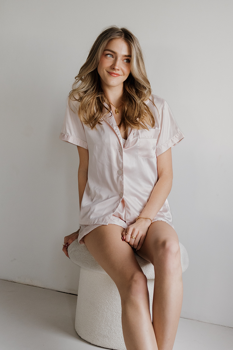 Blush Satin Pajamas Shorts Set - Tigbul's Variety Fashion Shop