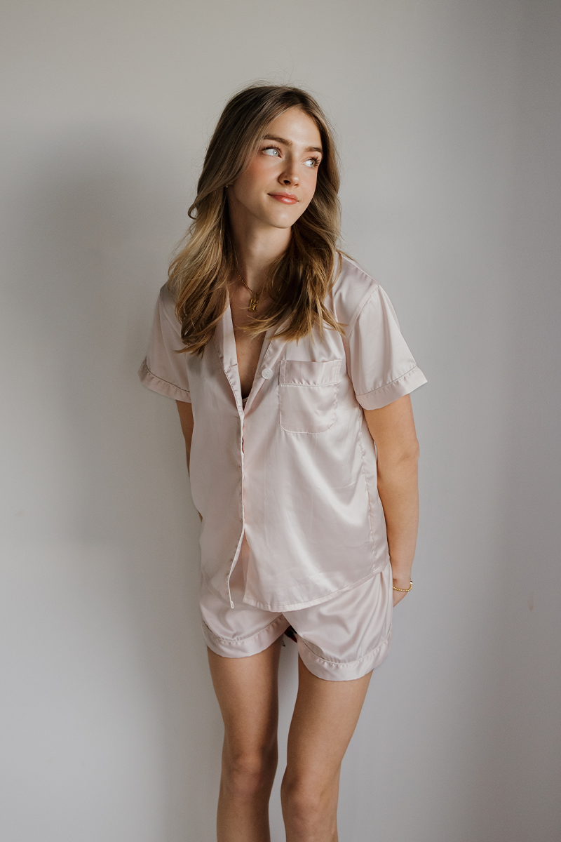 Blush Satin Pajamas Shorts Set - Tigbul's Variety Fashion Shop