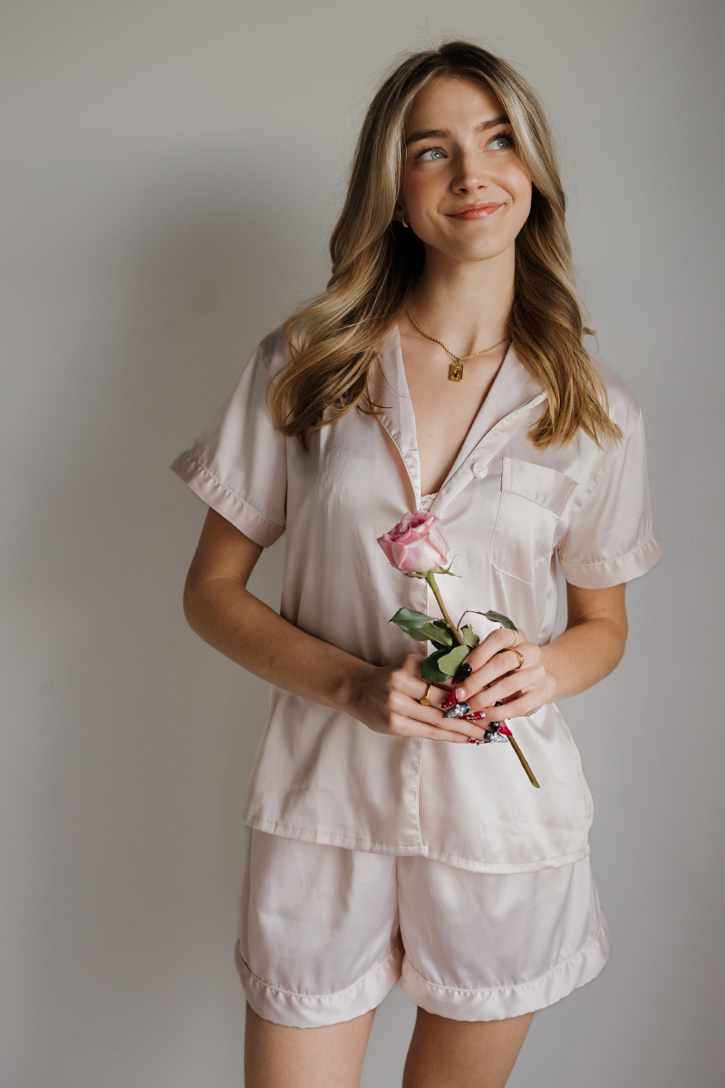 Blush Satin Pajamas Shorts Set - Tigbul's Variety Fashion Shop