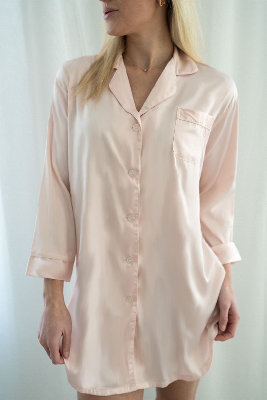 Blush Satin Sleep Shirt - Tigbul's Variety Fashion Shop