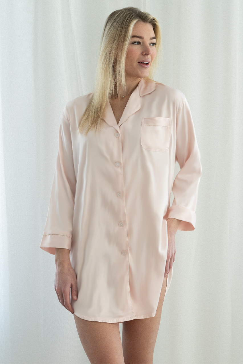 Blush Satin Sleep Shirt - Tigbul's Variety Fashion Shop