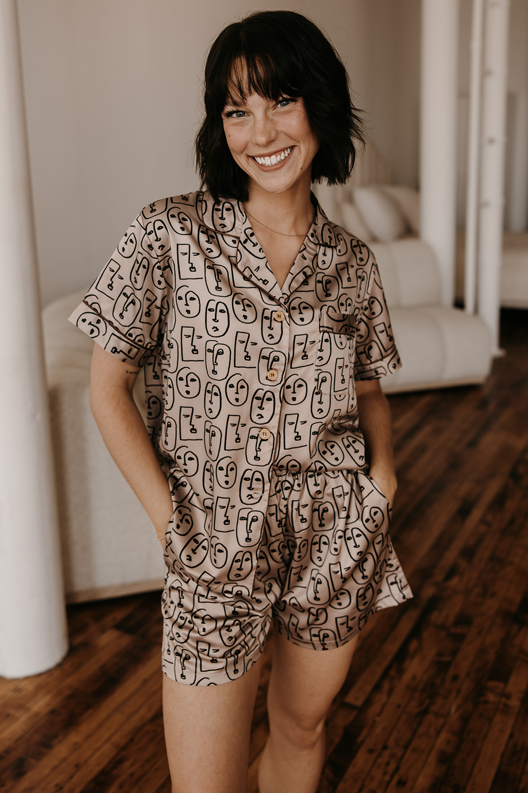 Boho Faces Satin Pajamas - Tigbul's Variety Fashion Shop