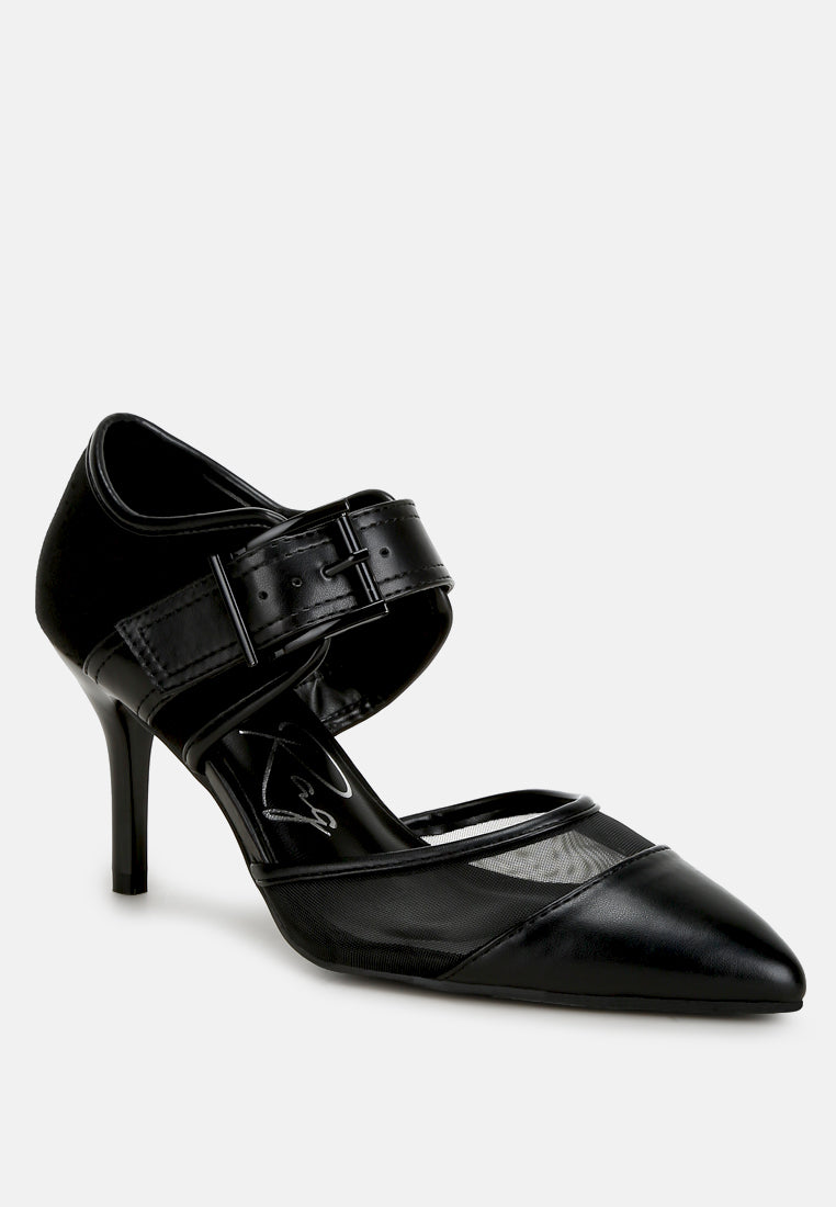 Aneri buckle detail pump sandals, black, pointed toe and stiletto heel