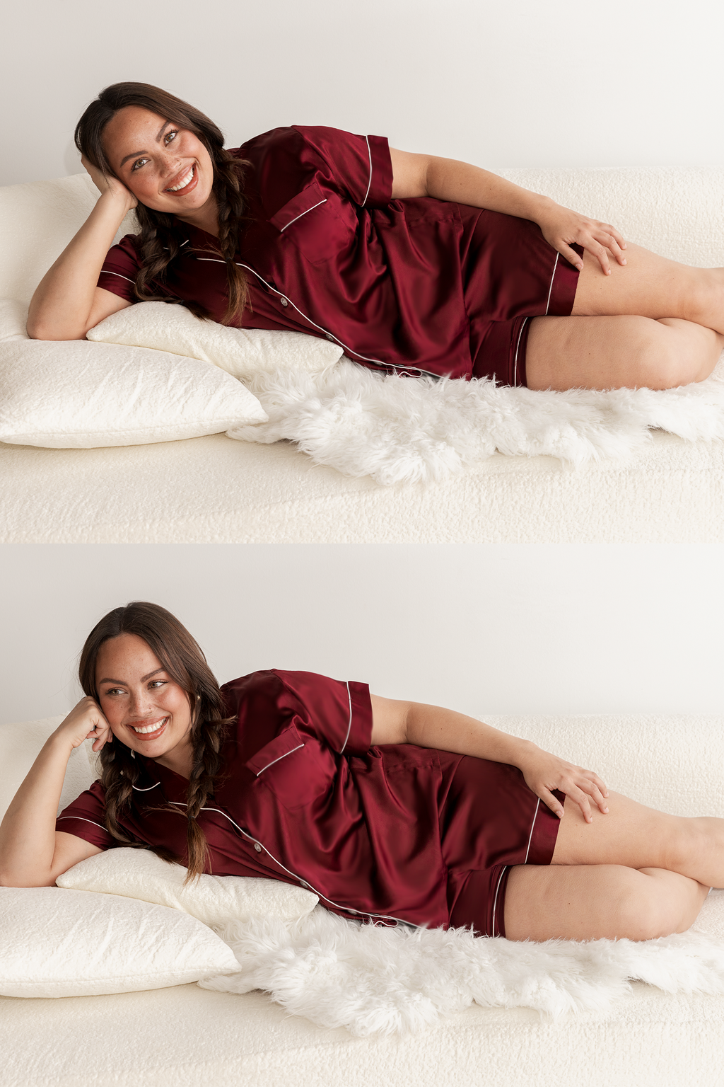 Burgundy Satin Pajamas Shorts Set - Tigbul's Variety Fashion Shop