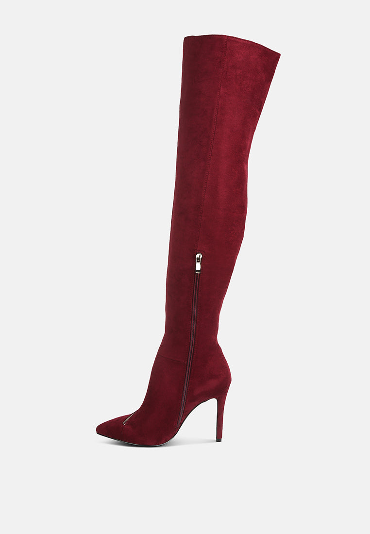 Tsarina zip-around long boot, burgundy suede, front view with tall shaft