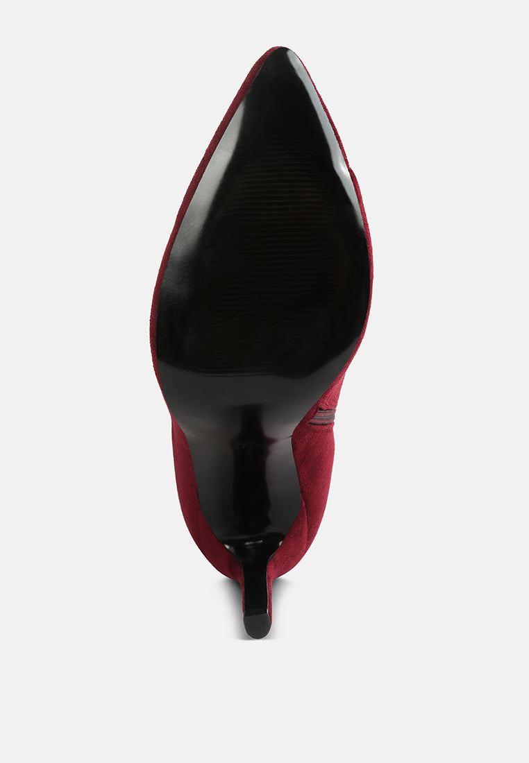 Tsarina zip-around long boot, burgundy suede toe with stiletto heel