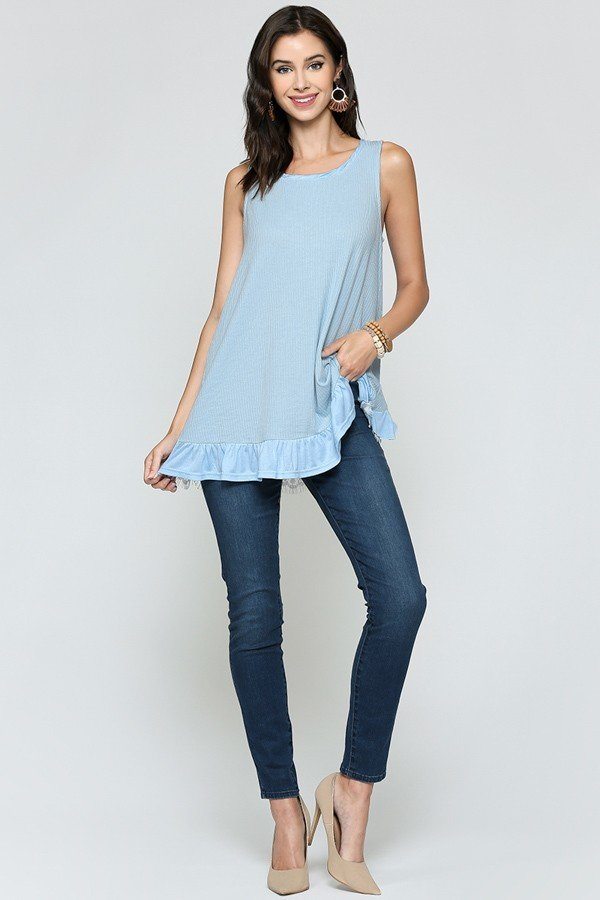 Sleeveless Back Lace Ruffle Detail Tank Top - Tigbul's Variety Fashion Shop