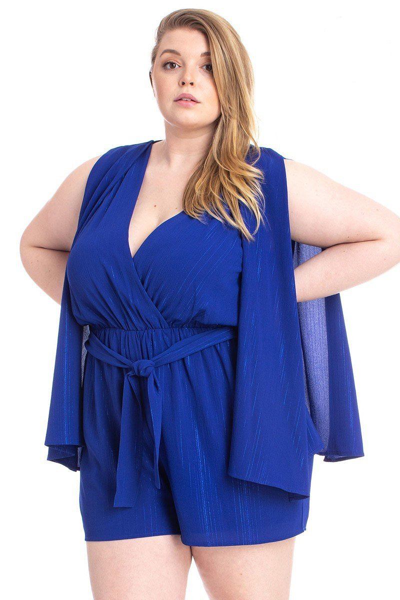 Shimmer Fabric Draped Open Sleeve Romper - Tigbul's Variety Fashion Shop