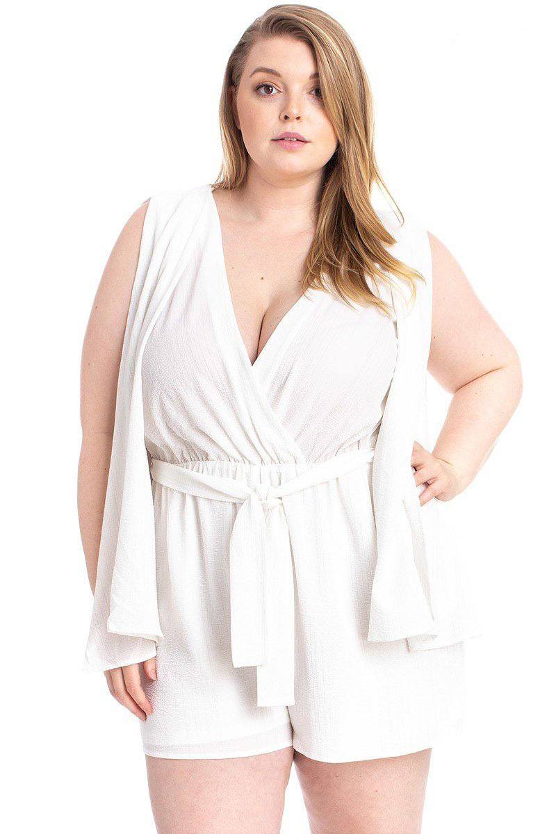 Shimmer Fabric Draped Open Sleeve Romper - Tigbul's Variety Fashion Shop