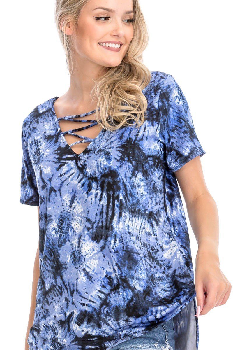Tie Dye Print Short Sleeve Top - Tigbul's Variety Fashion Shop