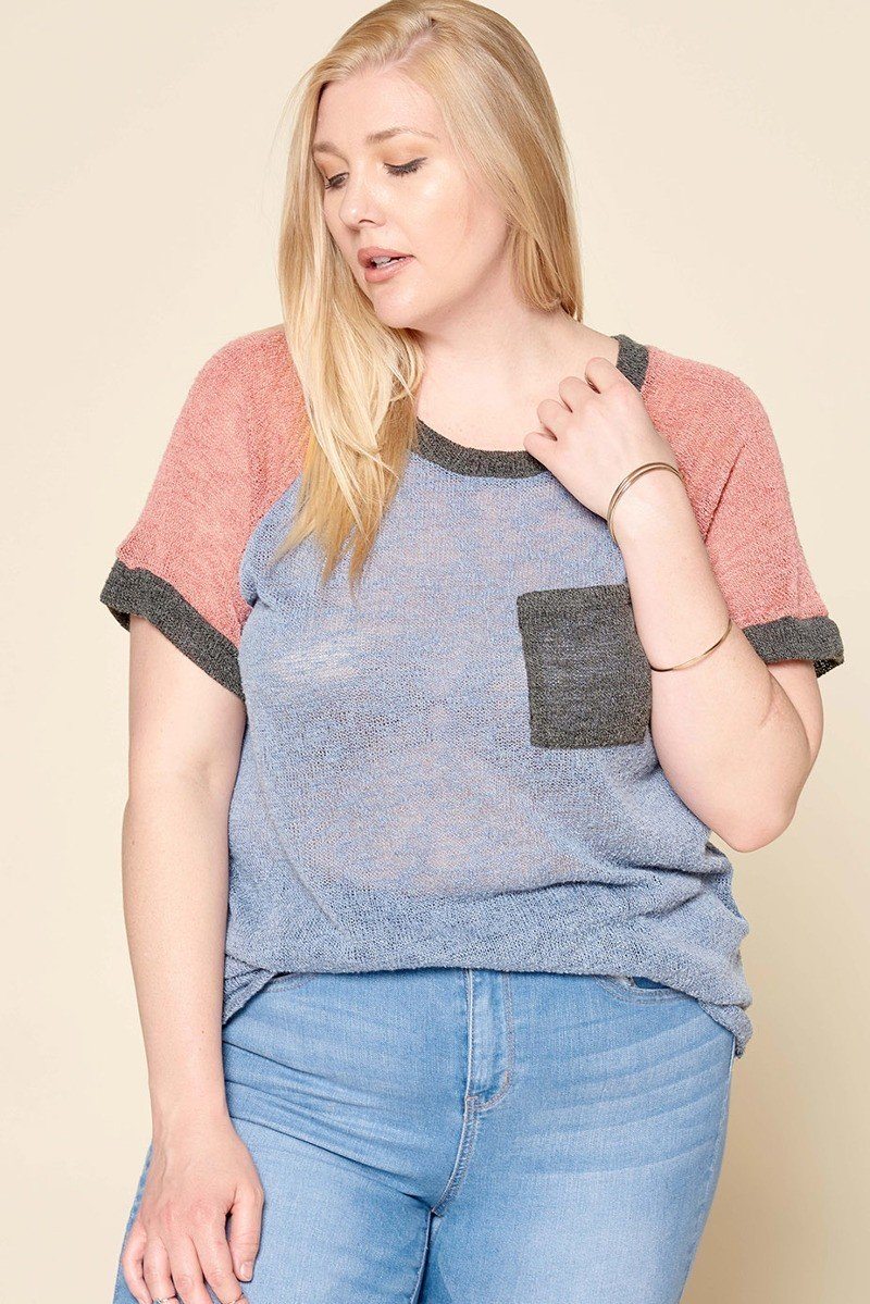 Color-blocked Sweater Knit Top - Tigbul's Variety Fashion Shop