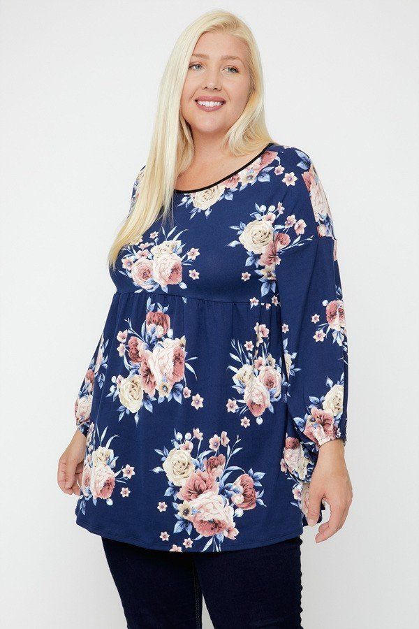 Floral, Bubble Sleeve Tunic - Tigbul's Variety Fashion Shop