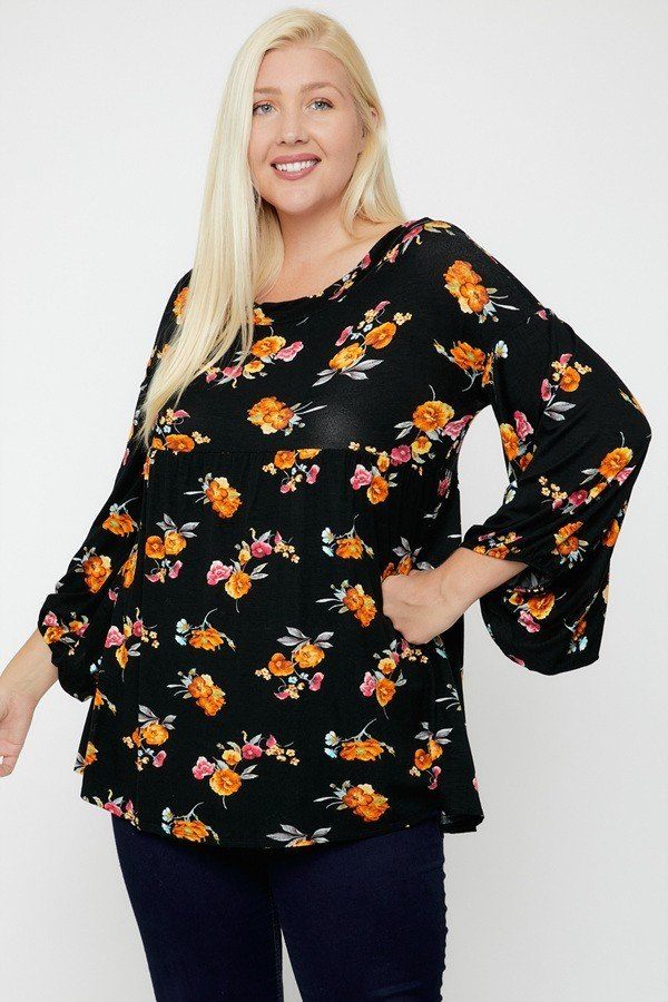 Floral, Bubble Sleeve Tunic - Tigbul's Variety Fashion Shop