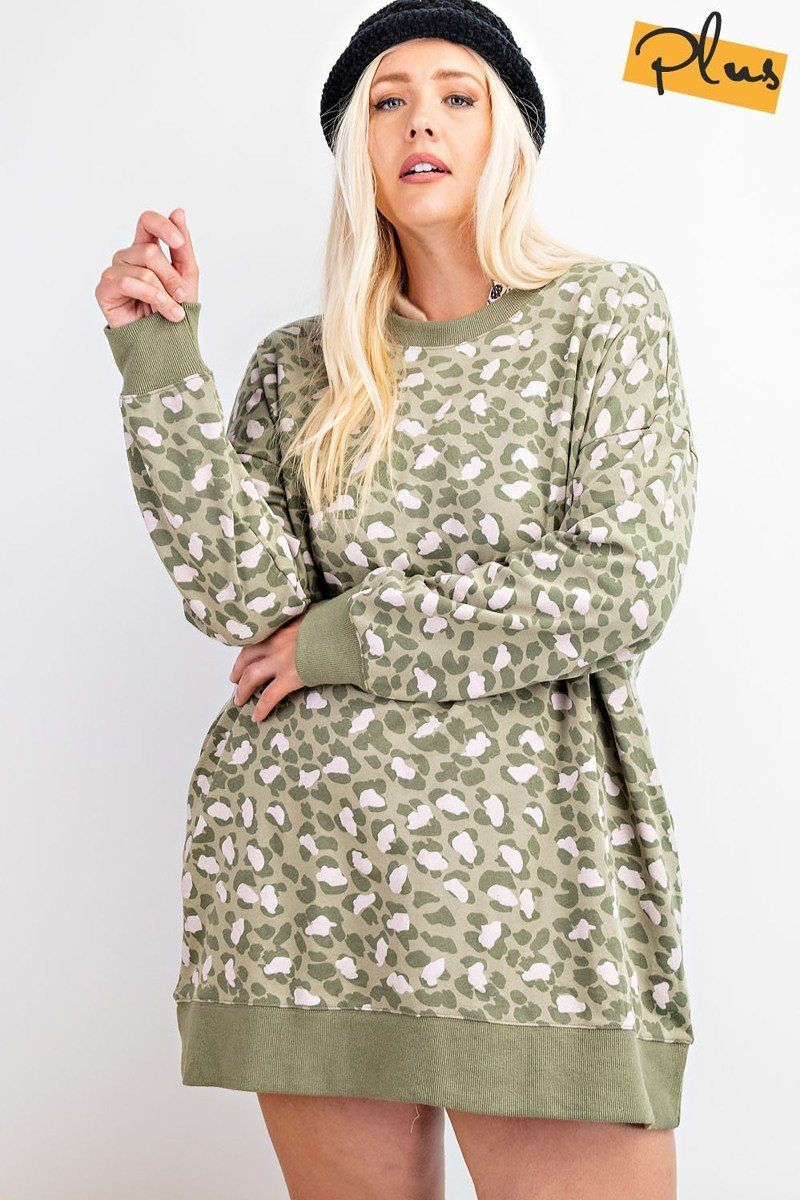 Leopard Printed Terry Knit Dress - Tigbul's Variety Fashion Shop