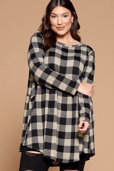 Soft Knit Buffalo Plaid Tunic Top - Tigbul's Variety Fashion Shop