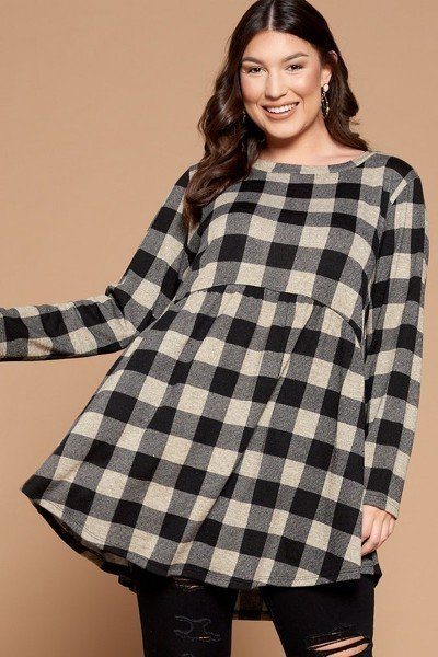 Soft Knit Buffalo Plaid Tunic Top - Tigbul's Variety Fashion Shop