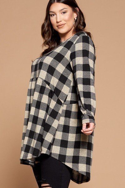 Soft Knit Buffalo Plaid Tunic Top - Tigbul's Variety Fashion Shop