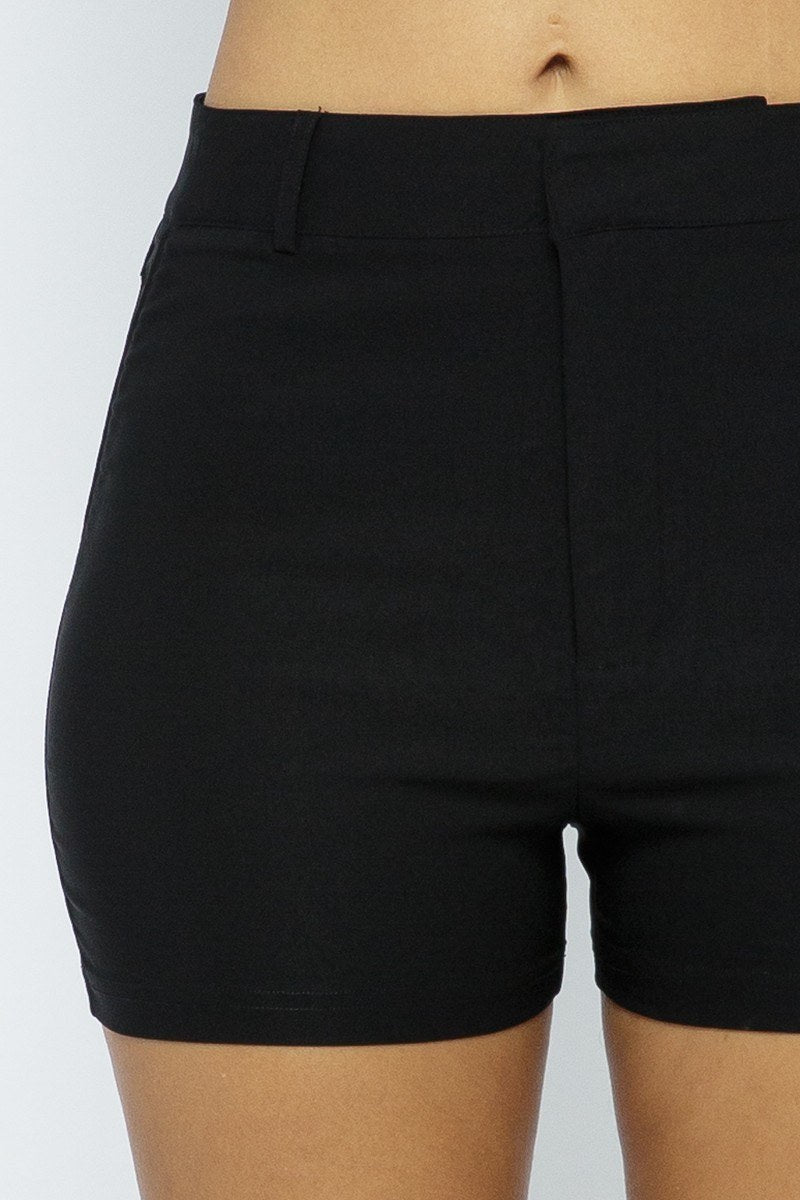 Basic Shorts in black, high-rise fit, front view