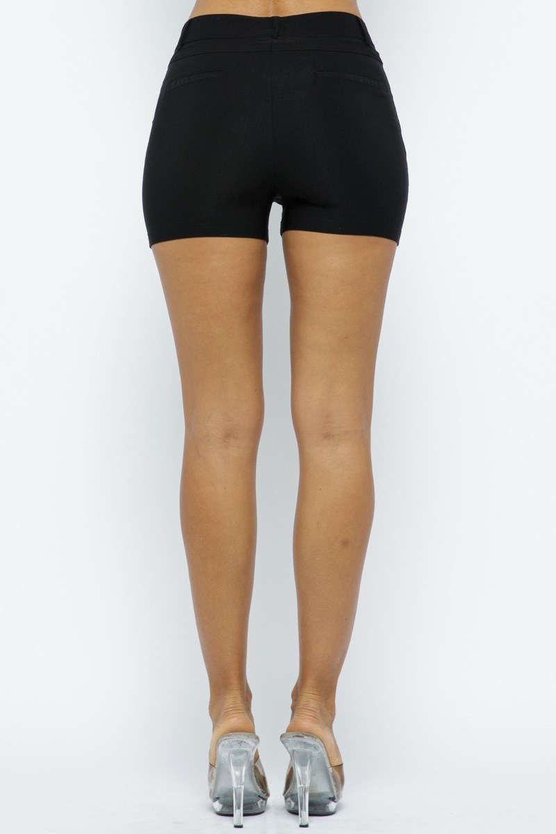 Basic Shorts in black, back view with waistband and hem