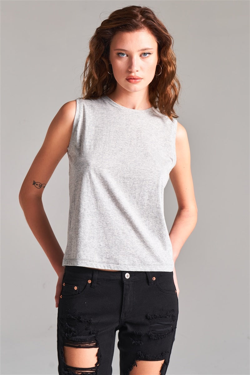 Graues ärmelloses Tanktop mit Rundhalsausschnitt, Basic-Silhouette