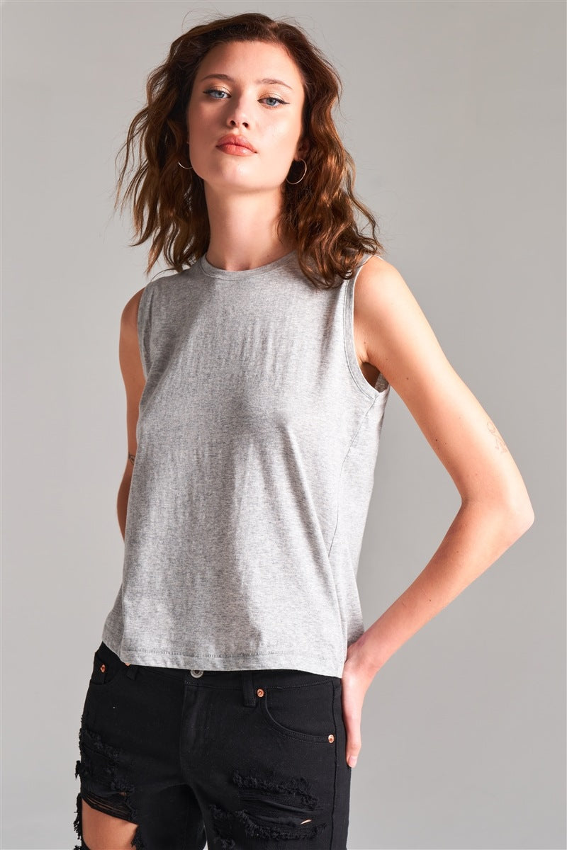 Graues ärmelloses Tanktop mit Rundhalsausschnitt, schlichtes Basic-Design