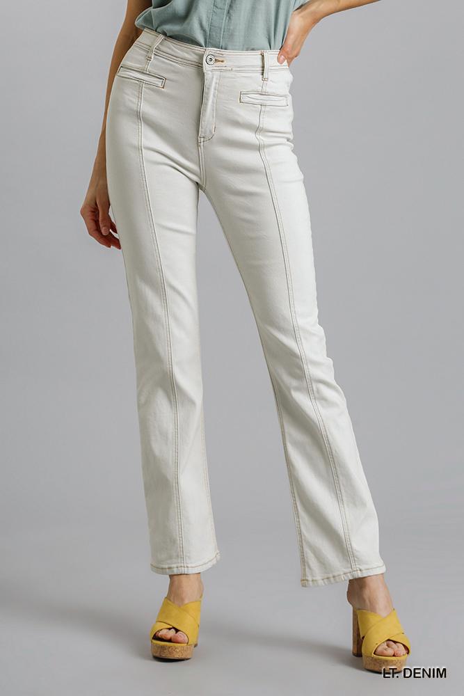 Panel Straight Cut Denim Jeans With Pockets - Tigbul's Variety Fashion Shop
