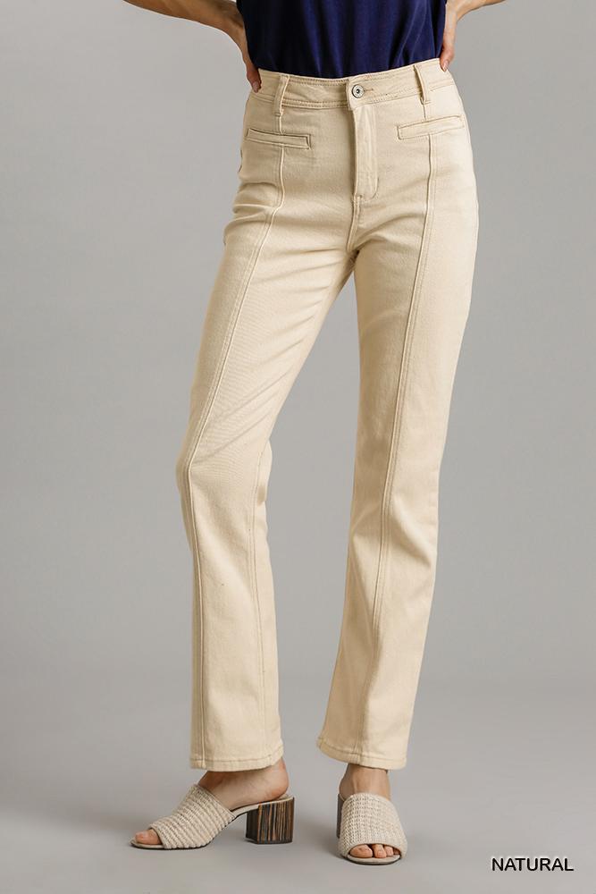 Panel Straight Cut Denim Jeans With Pockets - Tigbul's Variety Fashion Shop