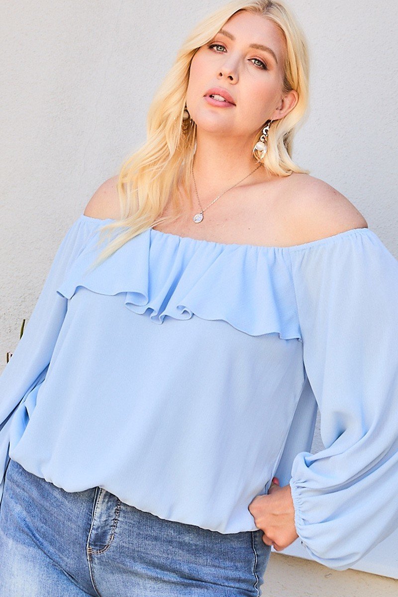 Off Shoulder Ruffle Bubble Sleeve Top - Tigbul's Variety Fashion Shop