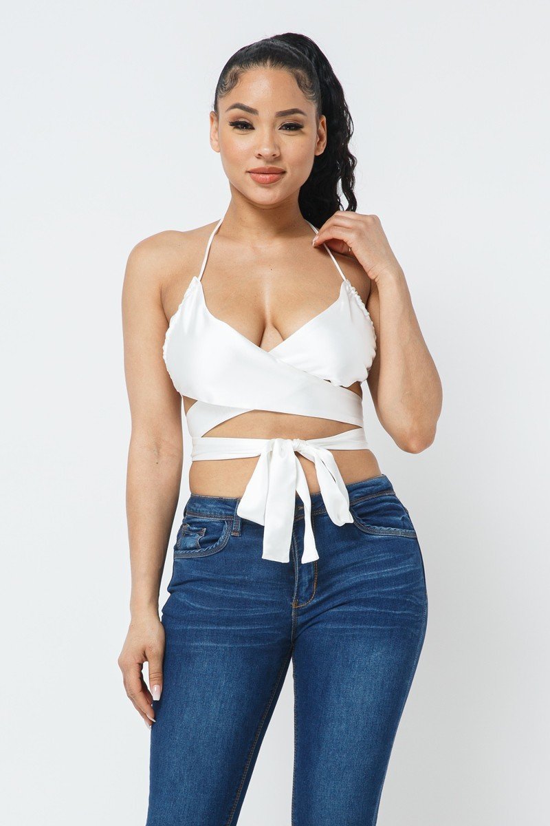 Satin Wrap Around Top - Tigbul's Variety Fashion Shop