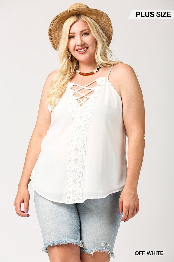 Plunging V-neckline Lattice Top With Scalloped Lace - Tigbul's Variety Fashion Shop