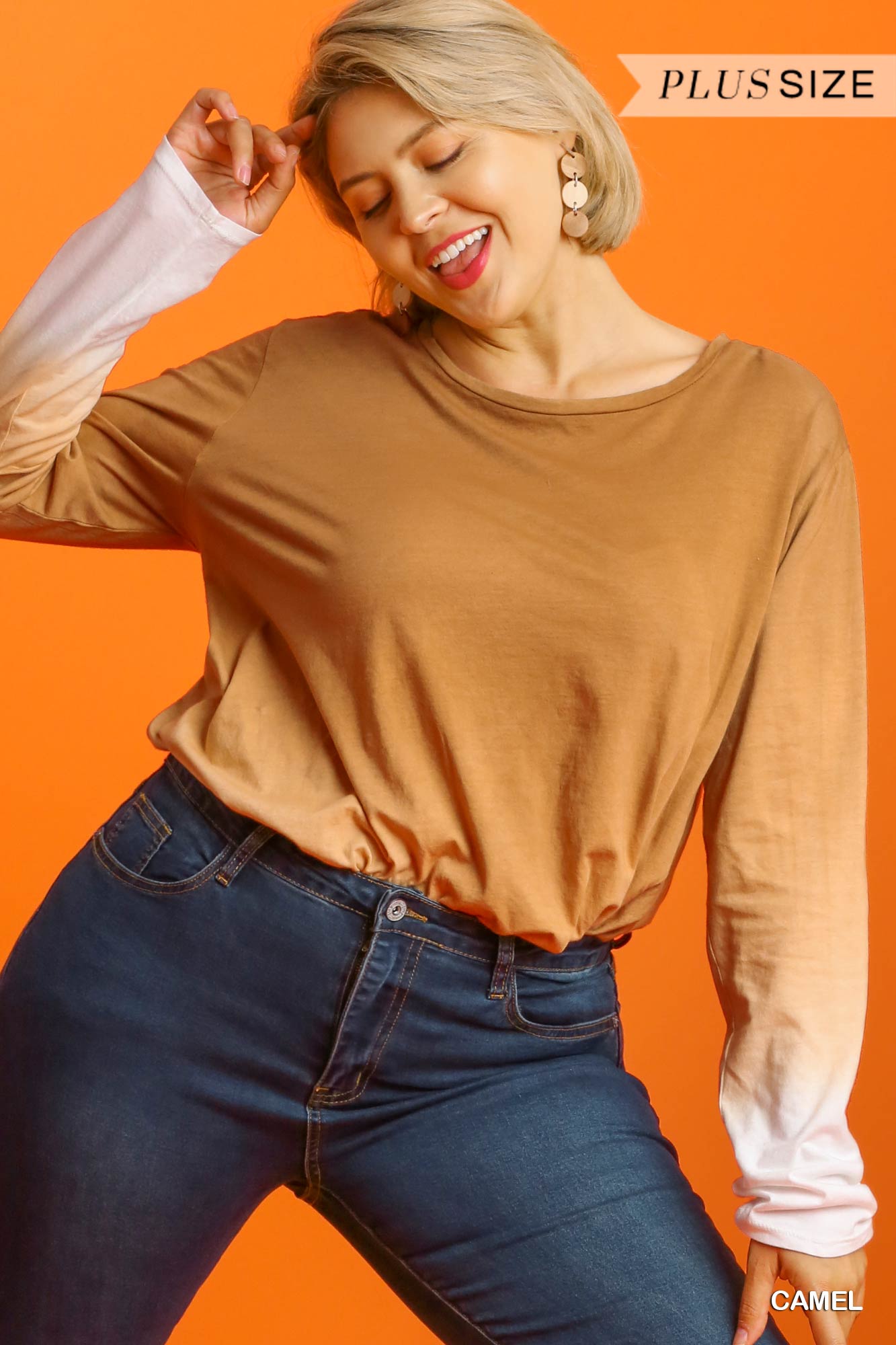 Ombre Print Long Sleeve Top With Gathered Front Detail And Raw Hem - Tigbul's Variety Fashion Shop