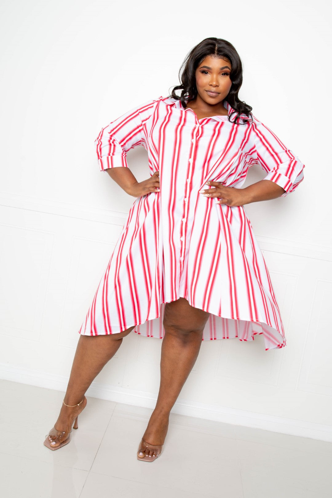 Plus Size Stripe Shirt Dress | Tigbuls Variety Fashion Shop