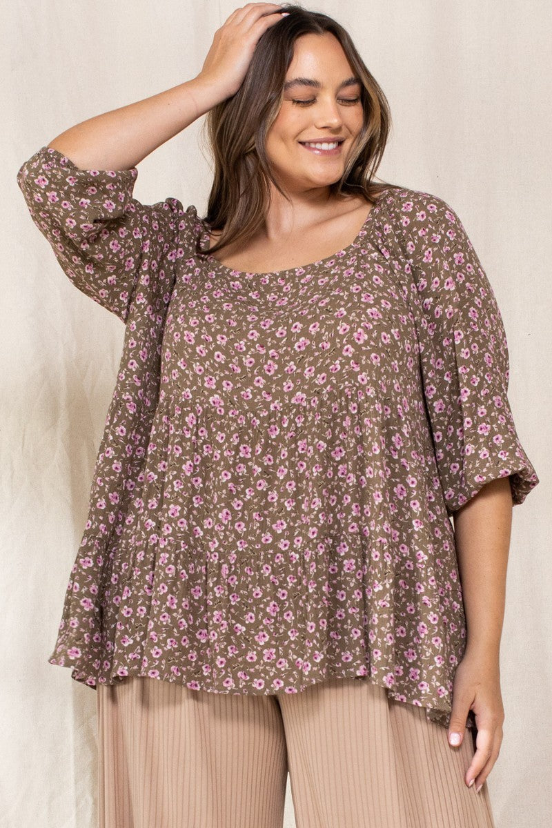 Tiny Floral Printed Square Neckline Top - Tigbul's Variety Fashion Shop