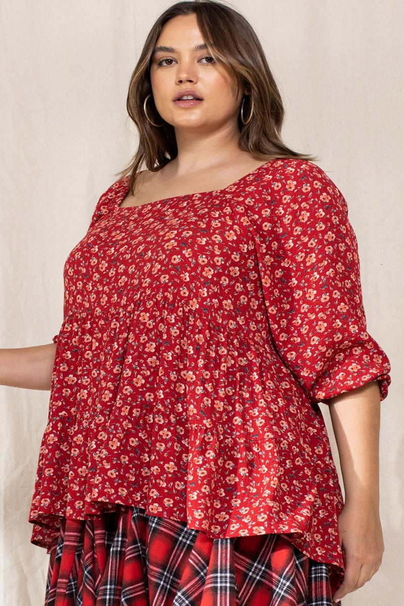 Tiny Floral Printed Square Neckline Top - Tigbul's Variety Fashion Shop