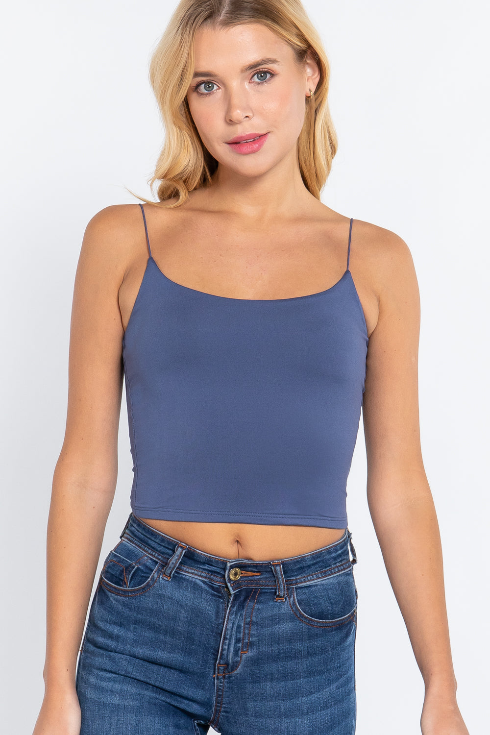 Elastic Strap Two Ply Dty Brushed Knit Cami Top - Tigbul's Fashion