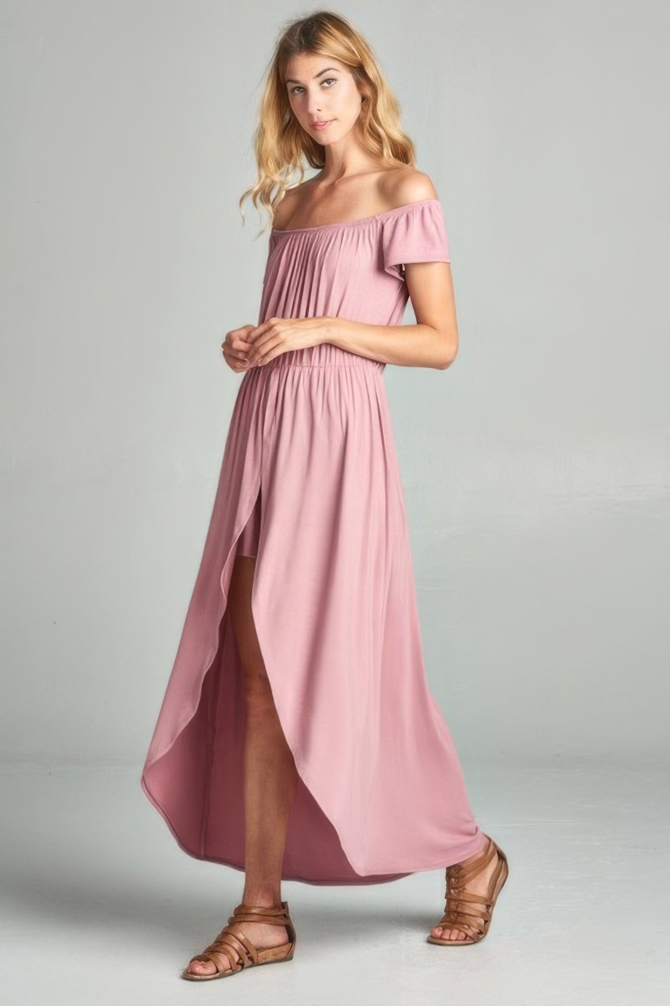 Off Shoulder Solid Jersey Romper Maxi - Tigbul's Variety Fashion Shop