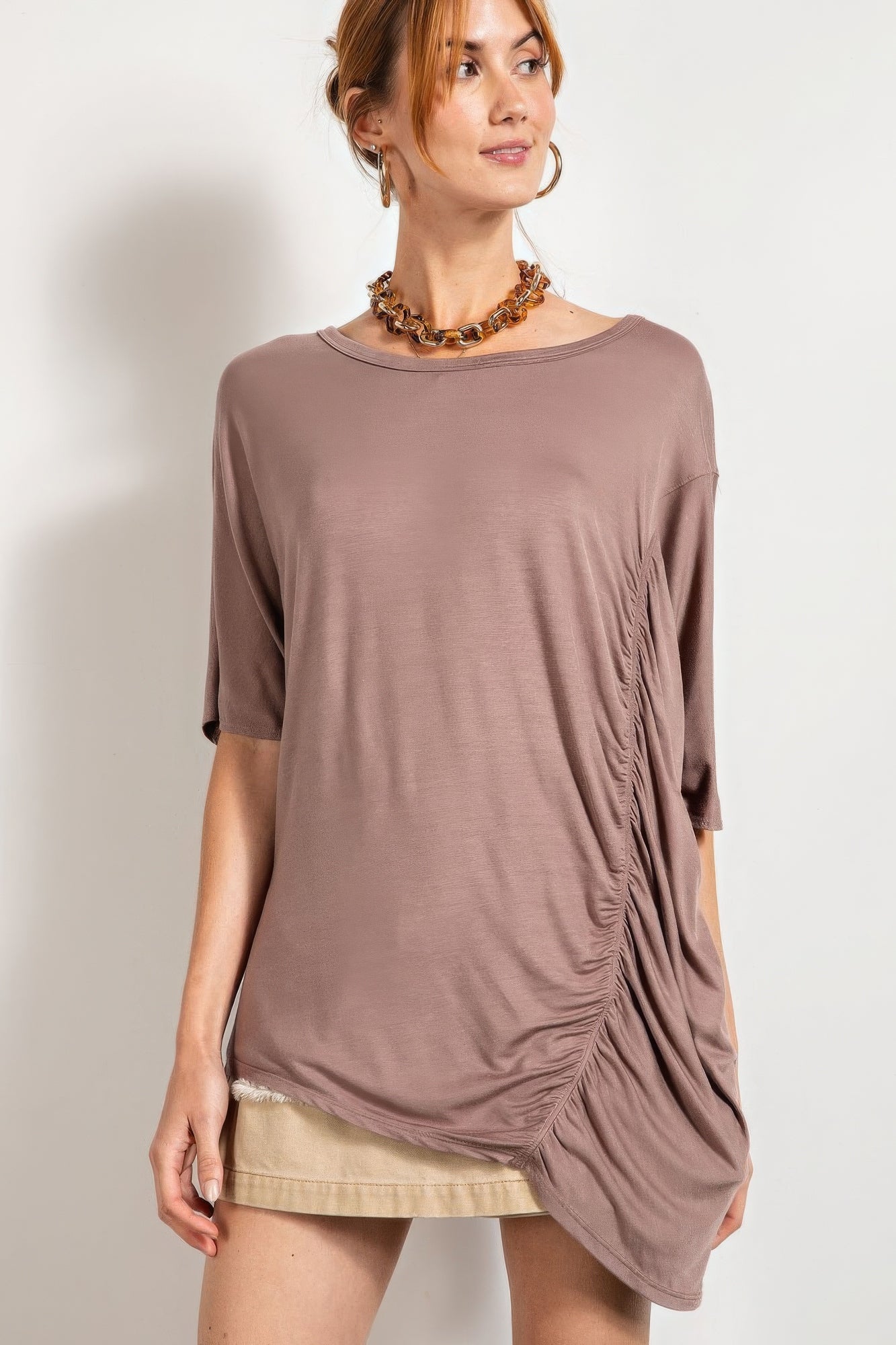 Loose Fit And Ruched Detailing Top - Tigbul's Variety Fashion Shop
