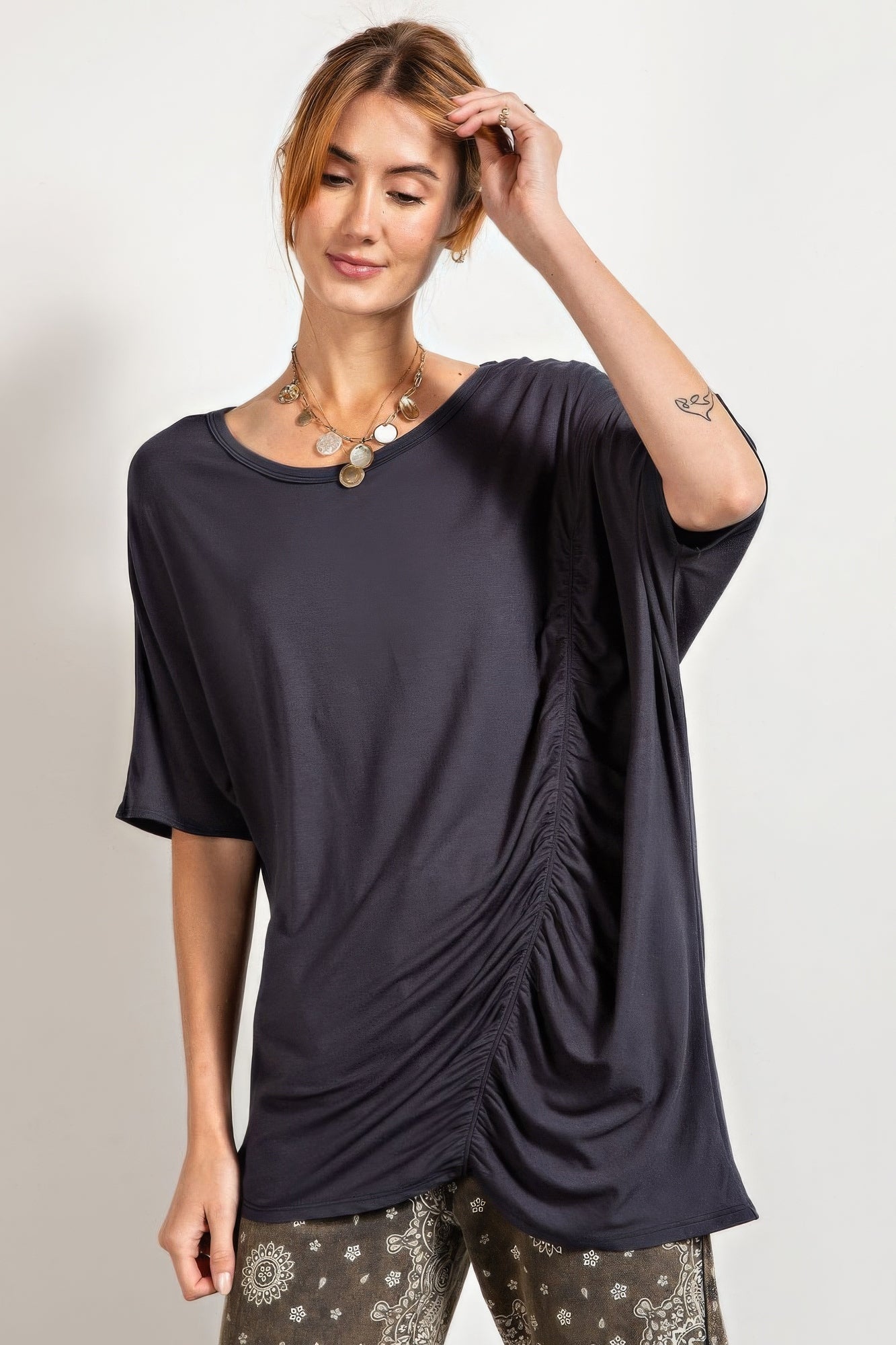 Loose Fit And Ruched Detailing Top - Tigbul's Variety Fashion Shop