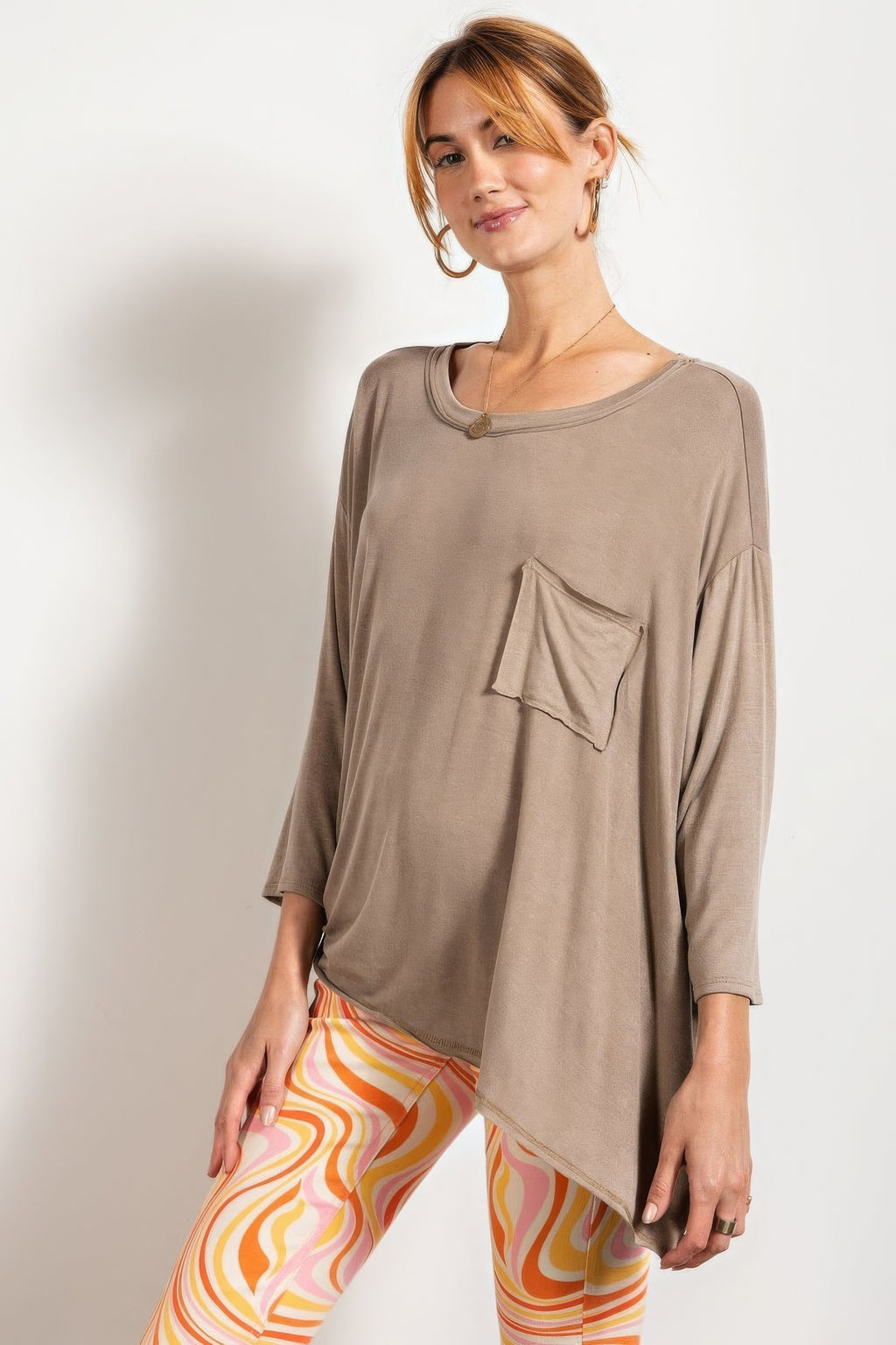 Rounded Neckline 3/4 Sleeves Washed Top - Tigbul's Variety Fashion Shop