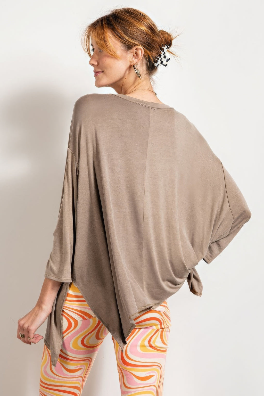 Rounded Neckline 3/4 Sleeves Washed Top - Tigbul's Variety Fashion Shop