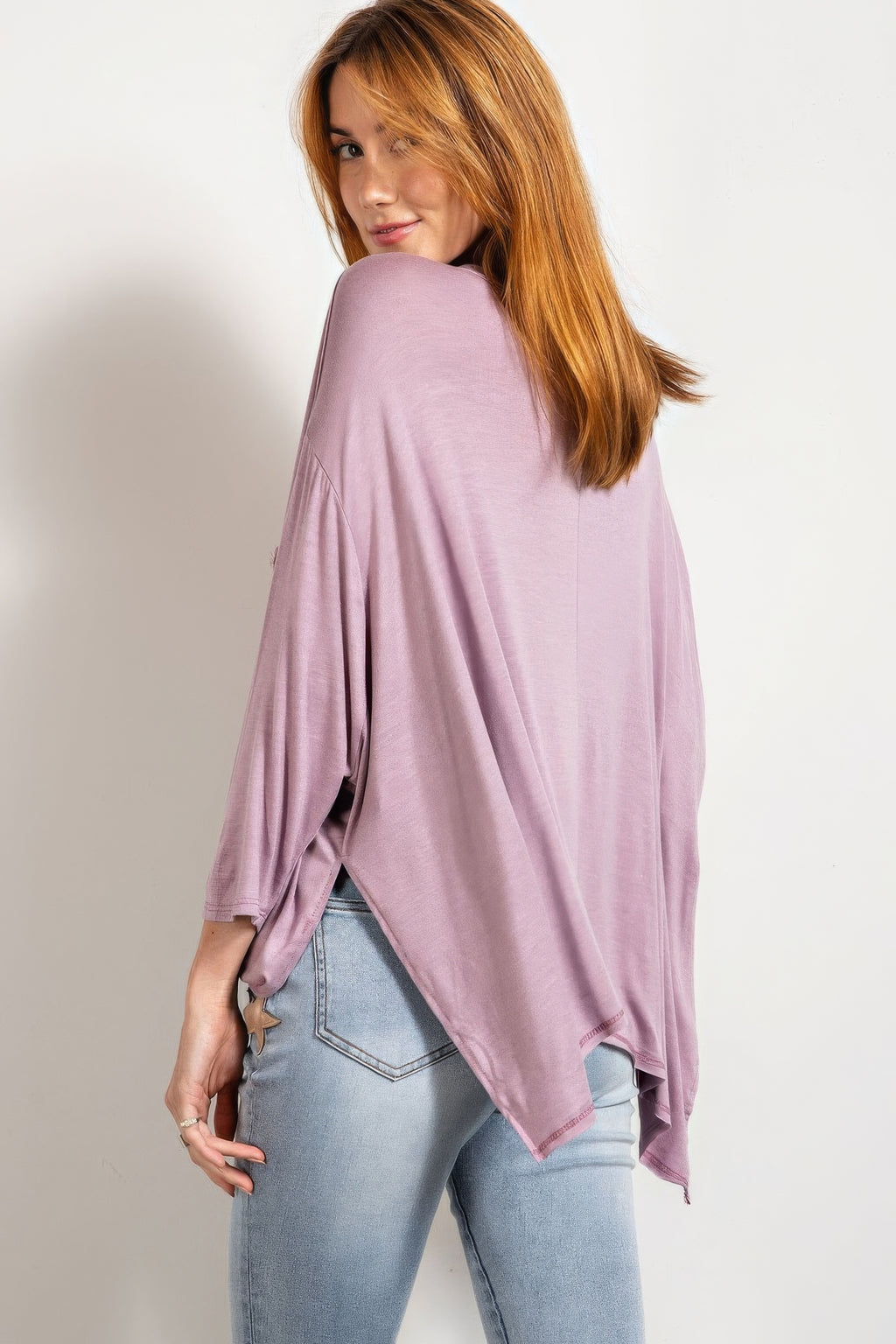 Rounded Neckline 3/4 Sleeves Washed Top - Tigbul's Variety Fashion Shop